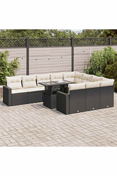 vidaxl Set canapele de gradina cu perne, 11 piese, negru, poliratan