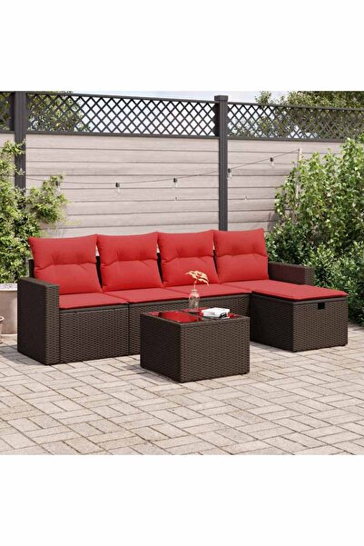 vidaxl Set canapele de gradina cu perne, 6 piese, maro, poliratan