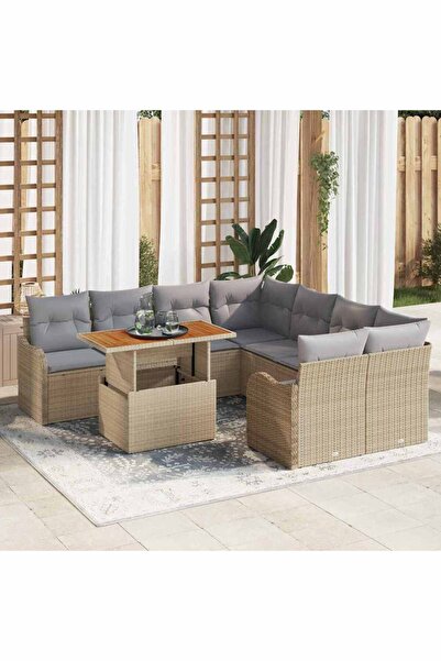 vidaxl Set de canapele pentru gradina 9 pcs Bej Rattan poli