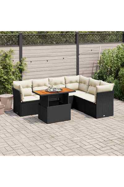 vidaxl Set canapele de gradina cu perne, 7 piese, negru, poliratan