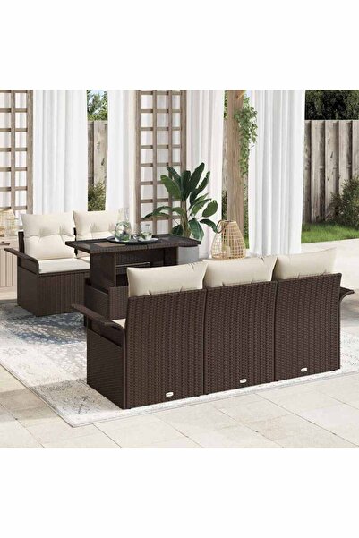 vidaxl Set de canapele pentru gradina cu perna 6 pcs Maro Poli Rattan