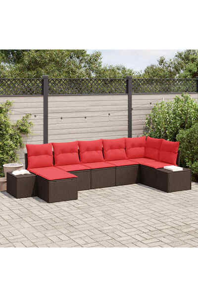 vidaxl Set de canapele pentru gradina cu perna 7 pcs Maro poliratan