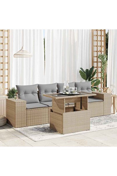 vidaxl Set canapele de gradina cu perne, 5 piese, bej, poliratan