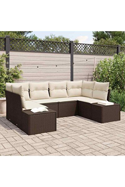 vidaxl Set de canapele pentru gradina cu perna 6 pcs Maro poliratan