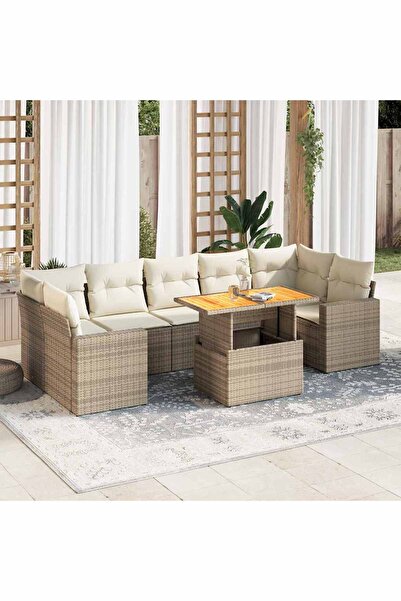 vidaxl Set canapele de gradina, 8 piese, cu perne, bej, poliratan