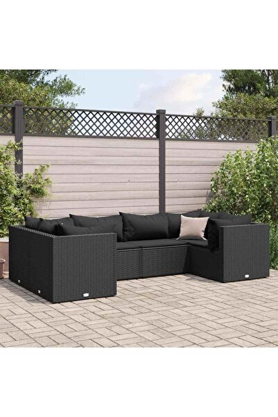 vidaxl Set mobilier de gradina cu perne, 6 piese, negru, poliratan