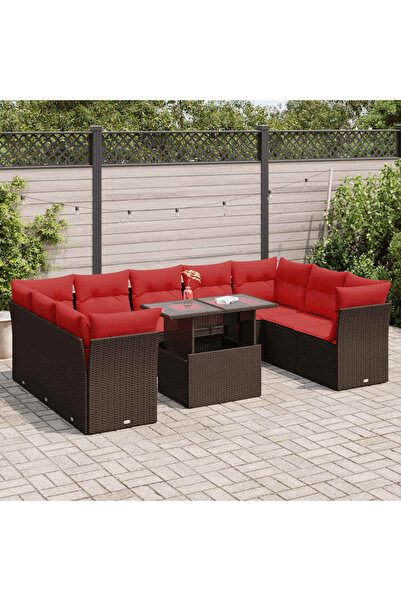 vidaxl Set canapele de gradina cu perne, 10 piese, maro, poliratan
