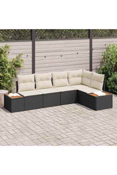 vidaxl Set de canapele pentru gradina cu perna 5 pcs Negru Rattan poli