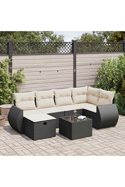 vidaxl Set canapele de gradina cu perne, 7 piese, negru, poliratan