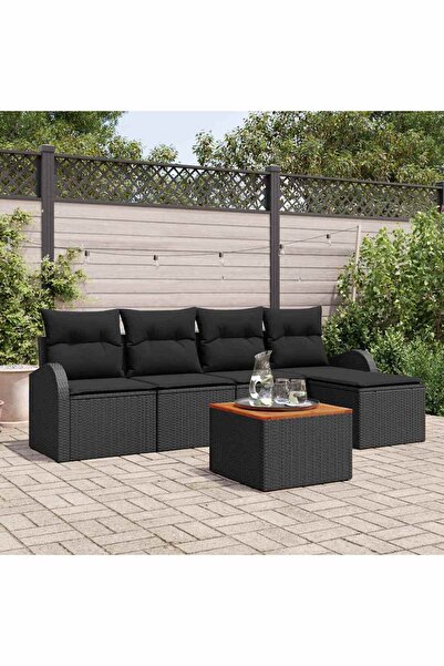 vidaxl Set de canapele pentru gradina cu perna 6 pcs Negru poliratan