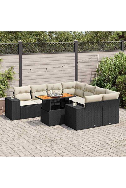 vidaxl Set mobilier de gradina cu perne, 9 piese, negru, poliratan