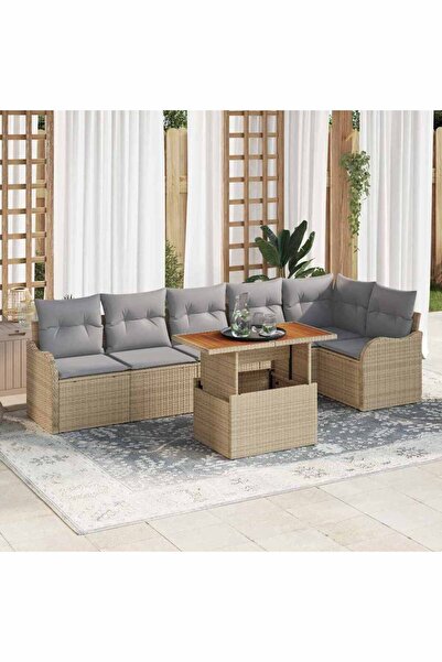 vidaxl Set de canapele pentru gradina 7 pcs Bej Rattan poli