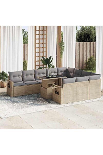vidaxl Set canapele de gradina cu perne, 11 piese, bej, poliratan