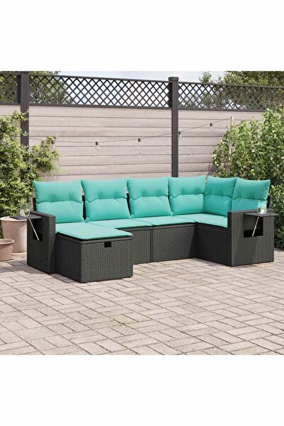 vidaxl Set mobilier de gradina cu perne, 6 piese, negru, poliratan