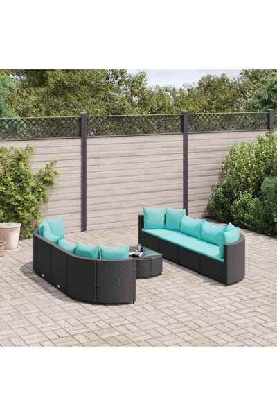 vidaxl Set mobilier de gradina cu perne, 9 piese, negru, poliratan