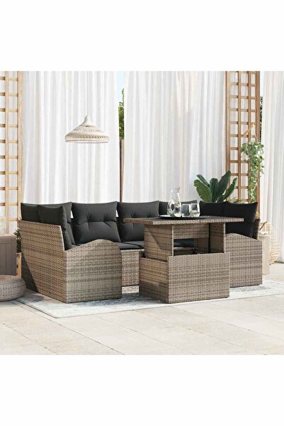 vidaxl Set de canapele pentru gradina cu perna 7 pcs Gri Rattan poli
