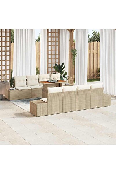 vidaxl Set de canapele pentru gradina 9 pcs Bej Rattan poli