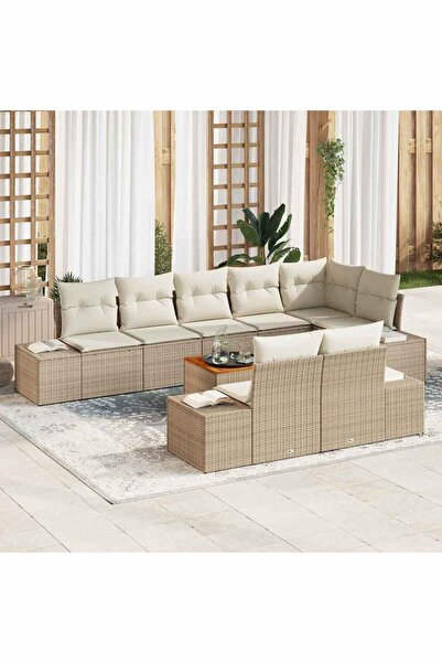 vidaxl Set de canapele pentru gradina cu perna 9 pcs Bej poliratan