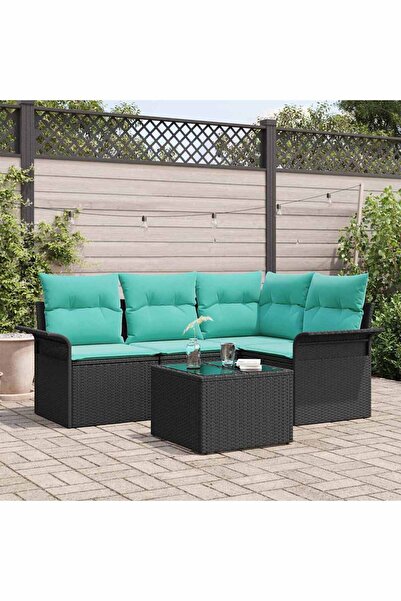 vidaxl Set de canapele pentru gradina cu perna 5 pcs Negru poliratan