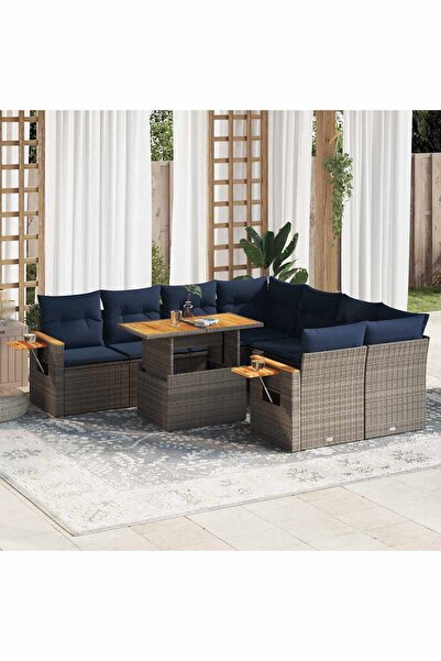 vidaxl Set canapele de gradina, 9 piese, cu perne, gri, poliratan