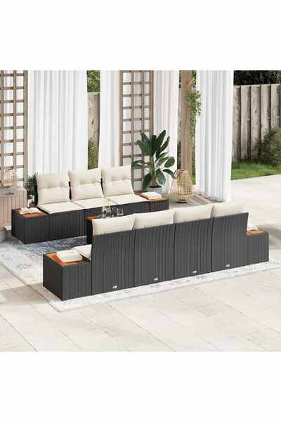 vidaxl Set de canapele pentru gradina cu perna 8 pcs Negru Rattan poli