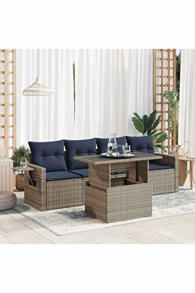 vidaxl Set mobilier de gradina cu perne, 5 piese,poliratan