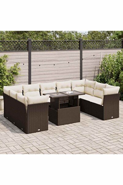 vidaxl Set canapele de gradina cu perne, 10 piese, maro, poliratan