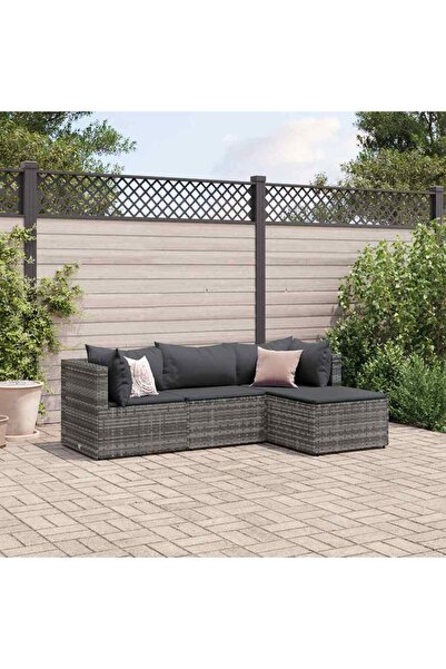vidaxl Set mobilier de gradina cu perne, 4 piese, gri, poliratan