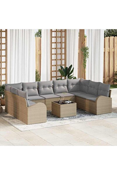 vidaxl Set de canapele pentru gradina 10 pcs Bej È™i gri deschis