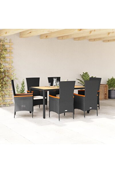 vidaxl Set mobilier de gradina cu perne, 7 piese, negru, poliratan