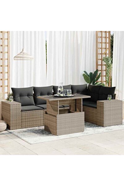 vidaxl Set mobilier gradina cu perne, 6 piese, gri, poliratan