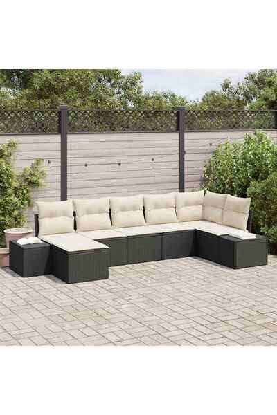 vidaxl Set de canapele pentru gradina cu perna 7 pcs Negru poliratan