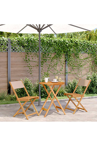 vidaxl Set mobilier bistro, 3 piese, textil taupe/lemn masiv
