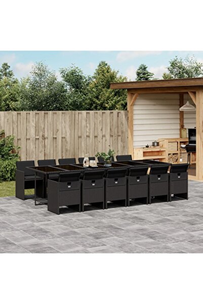 vidaxl Set mobilier de gradina cu perne, 13 piese, negru, poliratan