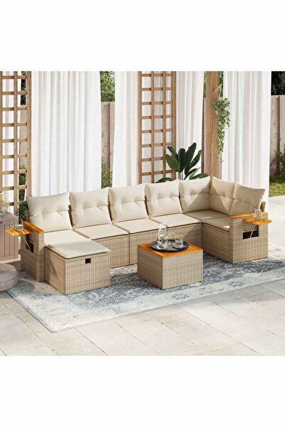 vidaxl Set canapele de gradina, 8 piese, cu perne, bej, poliratan