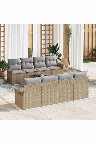 vidaxl Set de canapele pentru gradina 9 pcs Bej Rattan poli