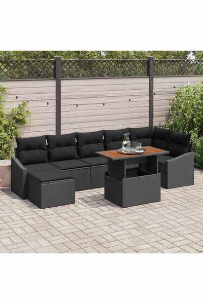 vidaxl Set de canapele pentru gradina 8 pcs Negru Rattan poli