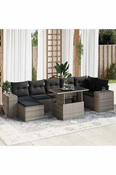 vidaxl Set canapele de gradina cu perne, 8 piese, gri, poliratan
