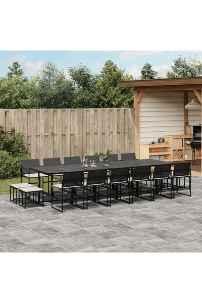 vidaxl Set mobilier de gradina cu perne, 17 piese, negru, poliratan