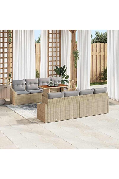 vidaxl Set de canapele pentru gradina 9 pcs Bej Rattan poli