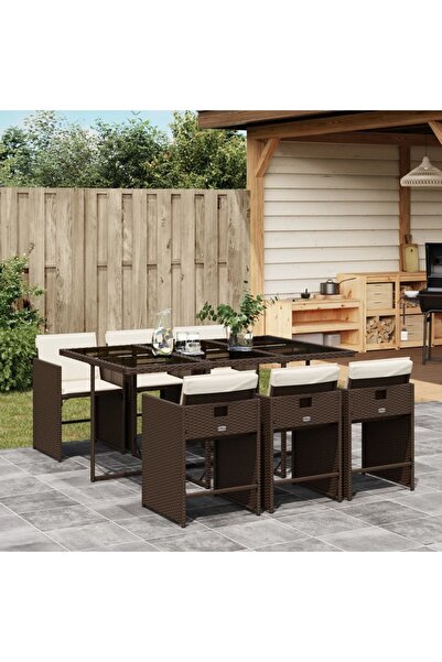 vidaxl Set mobilier de gradina cu perne, 7 piese, maro, poliratan
