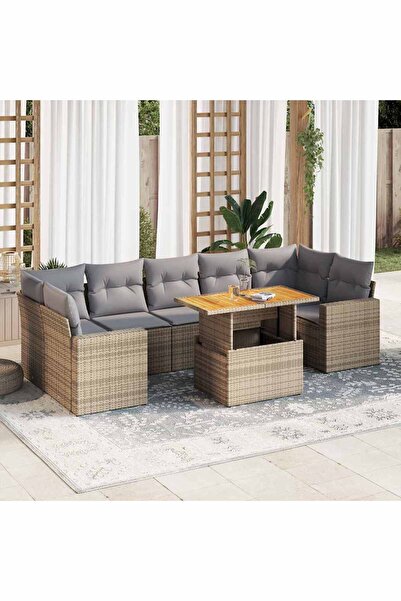 vidaxl Set canapele de gradina, 8 piese, cu perne, bej, poliratan