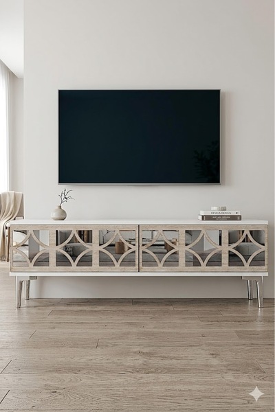 CENEYRA TSA1236BTS ÖZ Tv Sehpası Beyaz-Traverten-Silver 120cm