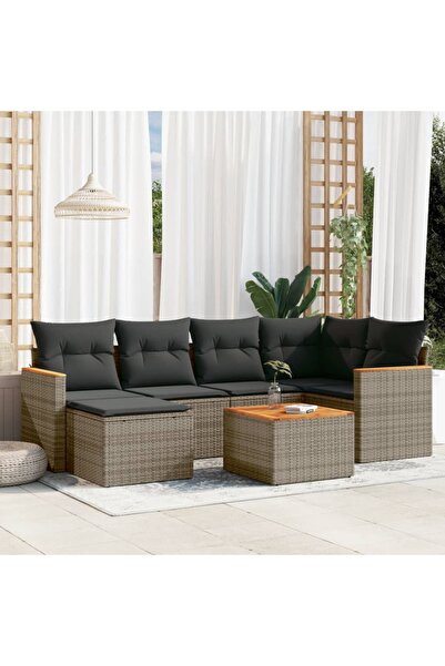 vidaxl Set canapele de gradina, 7 piese, cu perne, gri, poliratan