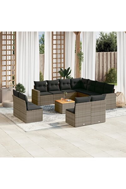 vidaxl Set canapea de gradina cu perne, 12 piese, gri, poliratan