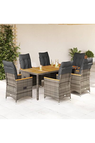 vidaxl Set mobilier de gradina cu perne, 7 piese, gri, poliratan