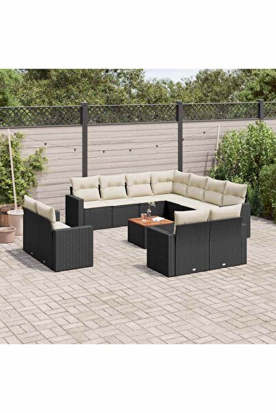 vidaxl Set canapele de gradina, 12 piese, cu perne, negru, poliratan