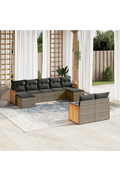 vidaxl Set canapele de gradina, 9 piese, cu perne, gri, poliratan