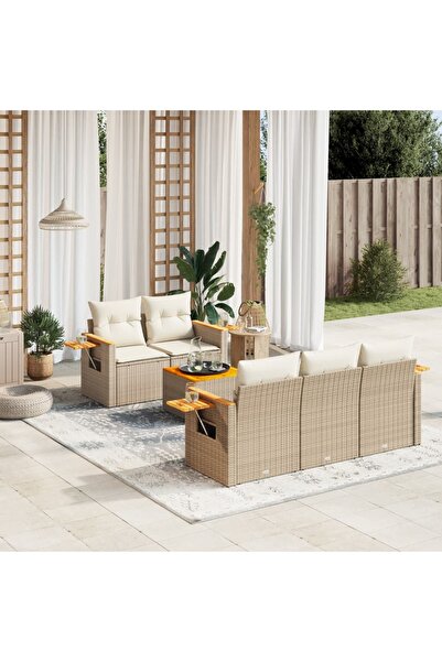 vidaxl Set canapele de gradina cu perne, 6 piese, bej, poliratan