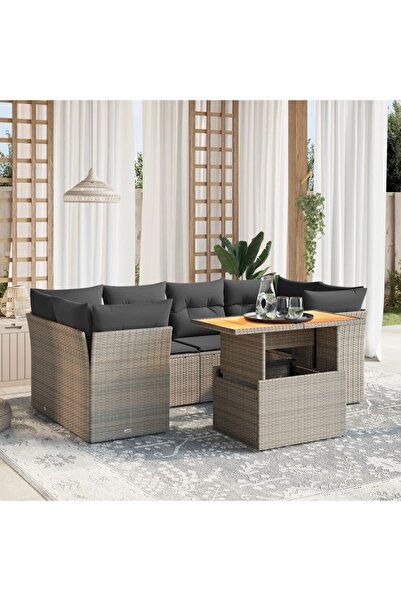 vidaxl Set canapele de gradina, 7 piese, cu perne, gri, poliratan